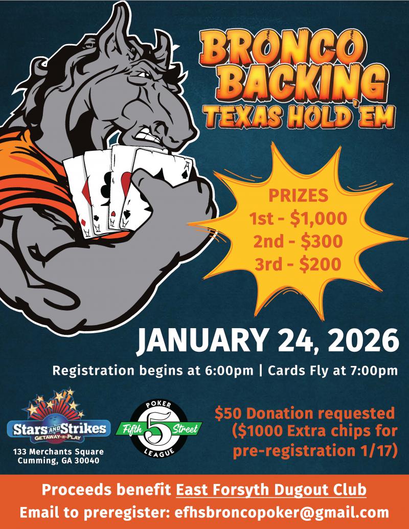 Poker Fundraiser Benefiting EFHS Dugout Club - Stars and Strikes at 5thstreetpoker.com